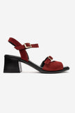 YOLEN Red Suede Genuine Leather Block Heel Sandals