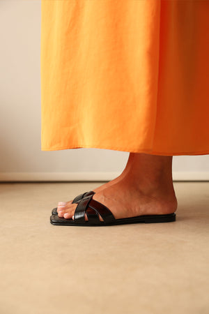 Minimal Cross-Strap Black Women's Slippers