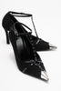 JULIANA Women's Metallic Toe High Heel Shoes with Black Suede Troc Belt