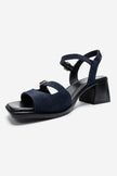 YOLEN Navy Blue Suede Genuine Leather Block Heel Sandals