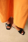 Minimal Cross-Strap Black Women's Slippers