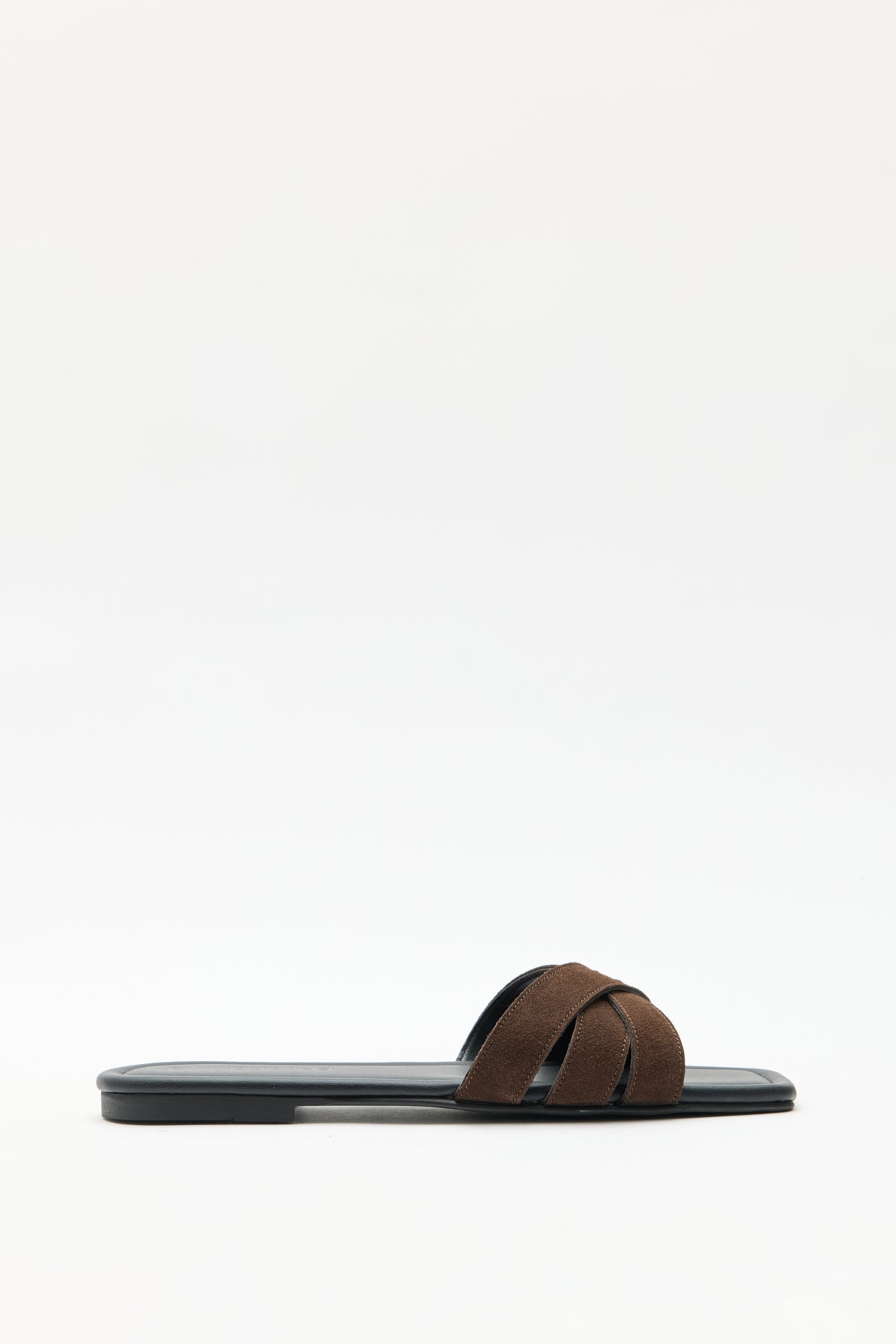 Minimal Cross-Strap Bitter Brown Suede Women's Slippers
