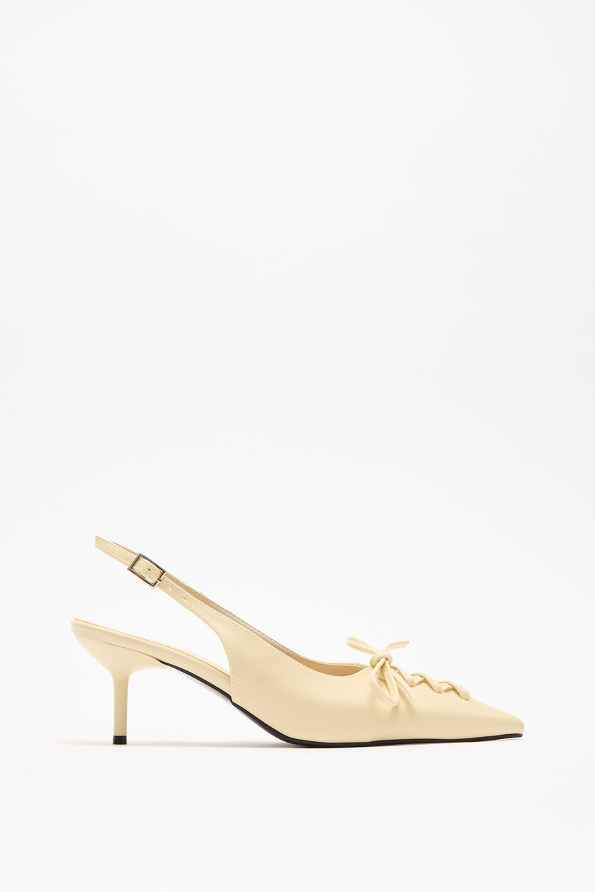 Pointed Toe Lace-Up Light Yellow Women’s Heeled Shoes