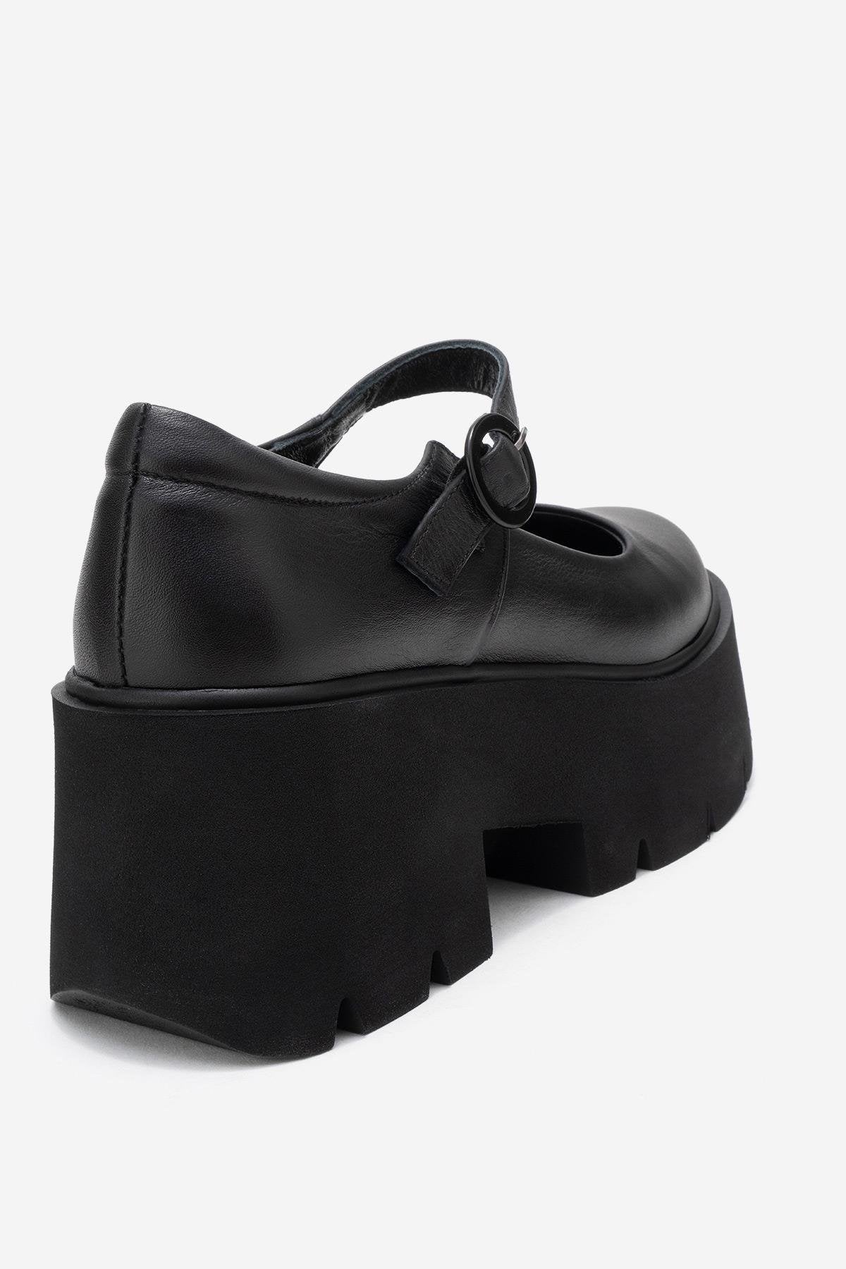 ORINA Black Genuine Leather Thick-Soled Women's Casual Shoes