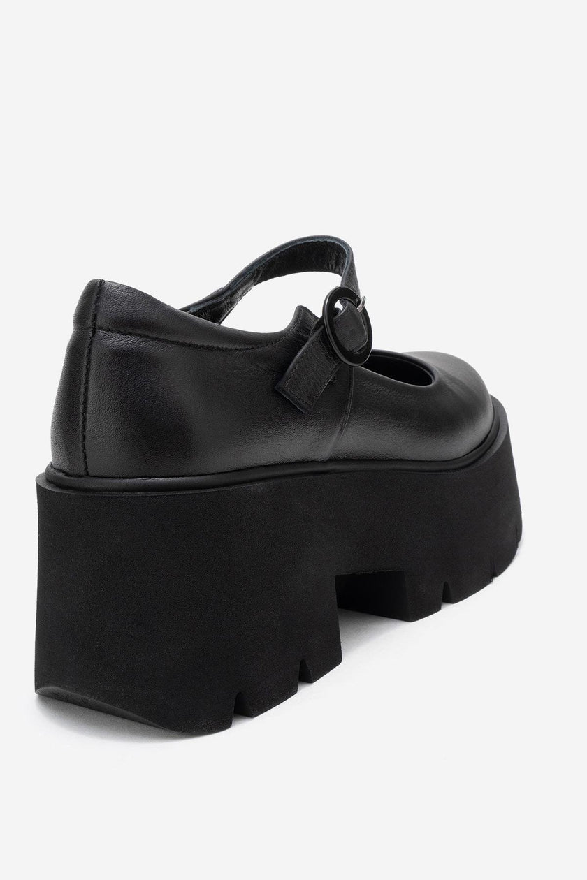 ORINA Black Genuine Leather Thick-Soled Women's Casual Shoes