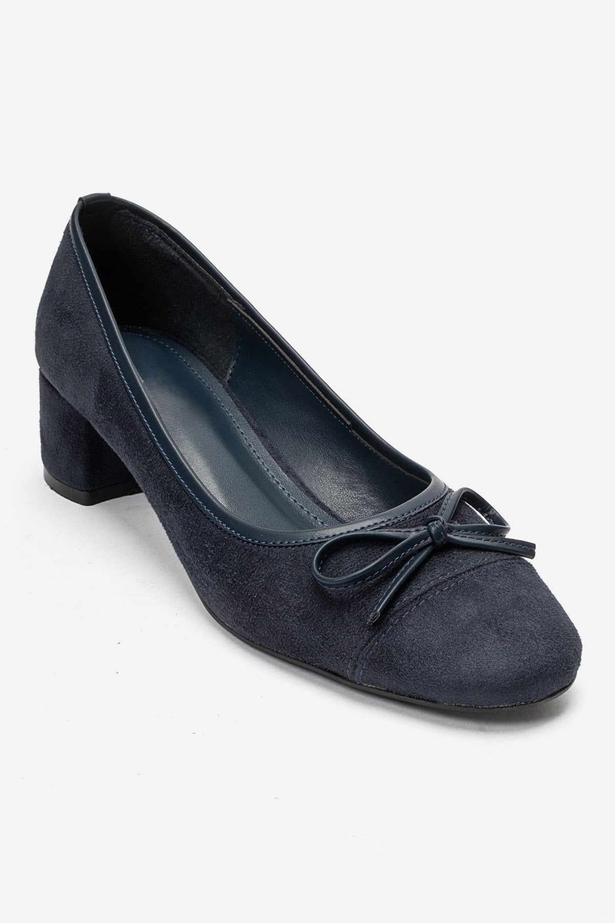 Leslie – Navy Suede Bow Detail Block Heel Shoes