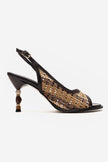 SOVEN Brown Woven Open Toe Women’s Geometric Heel Sandals
