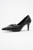 CAMDEN Black Patterned Bow Detail Women’s Heeled Shoes