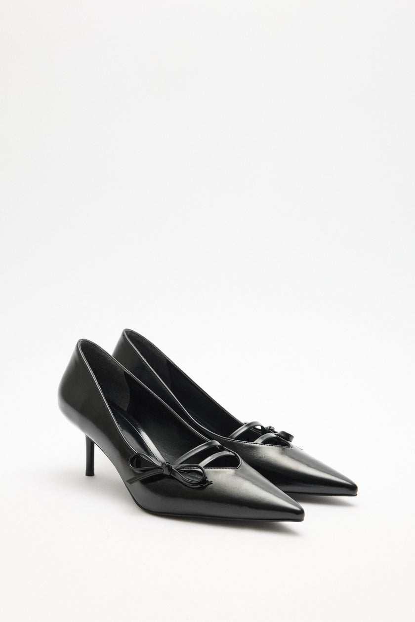 Pointed Toe Bow Detail Black Women’s Heeled Shoes