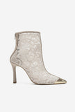 CLIFF Ivory Lace Detail Ankle Boots with Gold-Tone Toe and Transparent Heels
