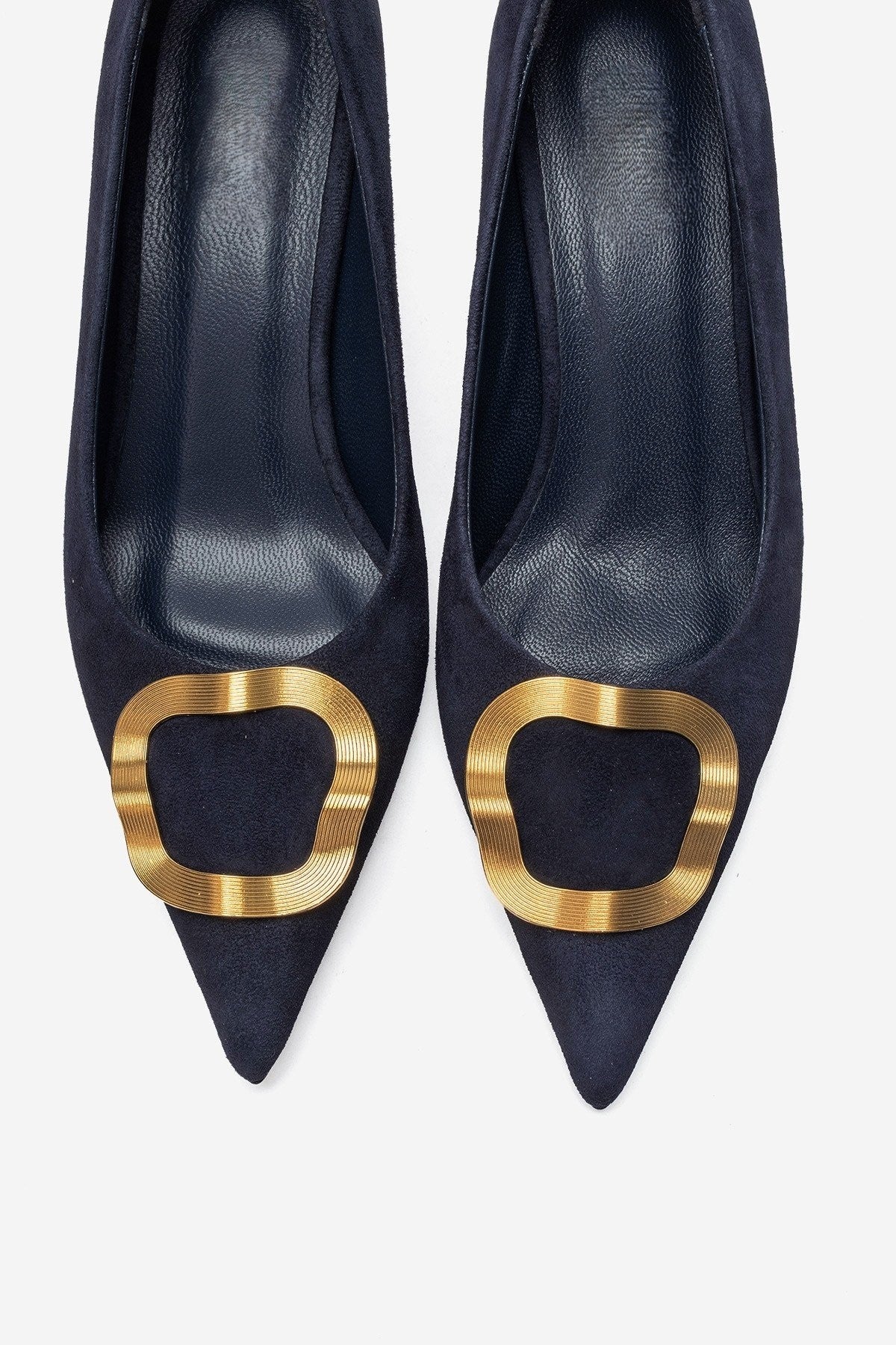 NOEMI Navy Blue Genuine Suede Leather Buckle Strap Heels – 6 cm