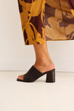 Textured Wide Strap Brown Woven Women's Heeled Sandals