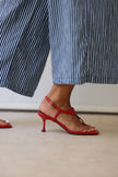 Minimal Gold Accessory Toe-Post Red Women's Heeled Sandals