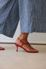 Minimal Gold Accessory Toe-Post Red Women's Heeled Sandals