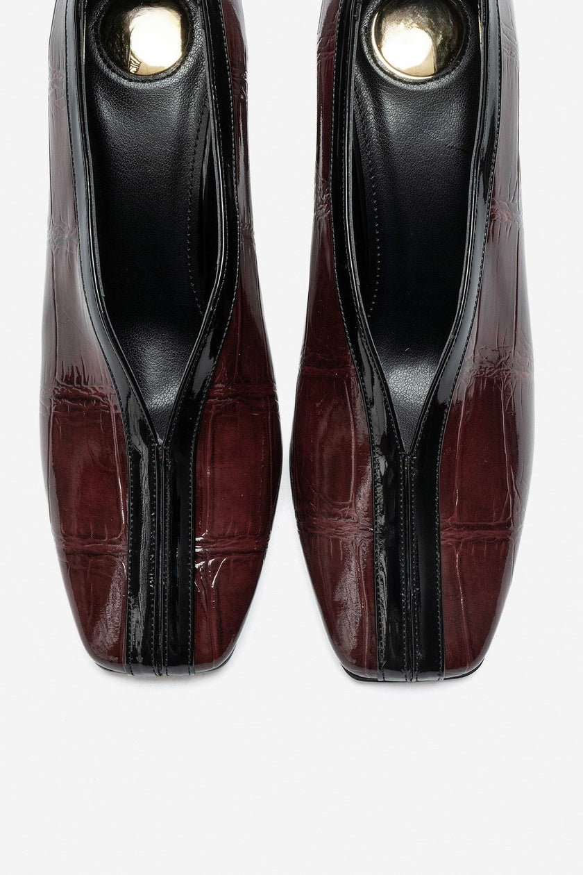NORE Burgundy Embossed Block Heel Shoes – 9 cm Heels