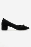 Leslie – Black Suede Bow Detail Block Heel Shoes