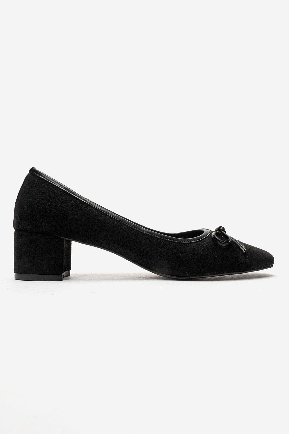 Leslie – Black Suede Bow Detail Block Heel Shoes