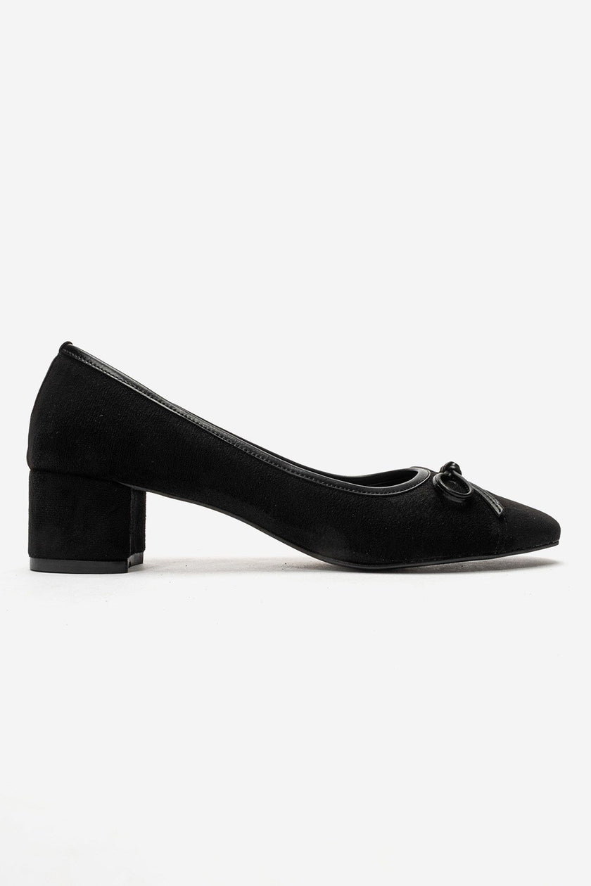 Leslie – Black Suede Bow Detail Block Heel Shoes