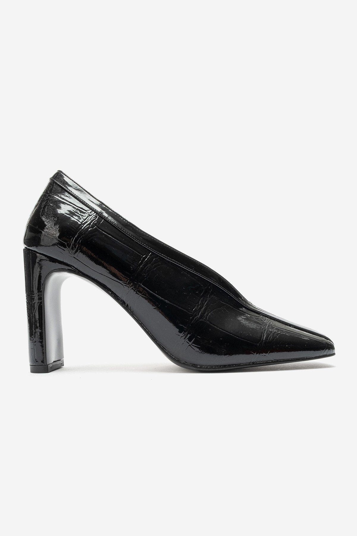 NORE Black Embossed Block Heel Shoes – 9 cm Heels