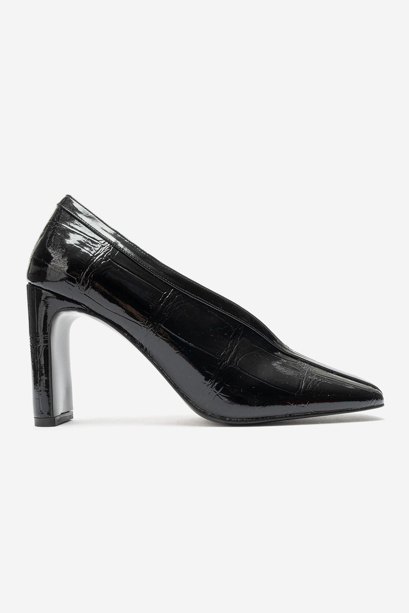 NORE Black Embossed Block Heel Shoes – 9 cm Heels