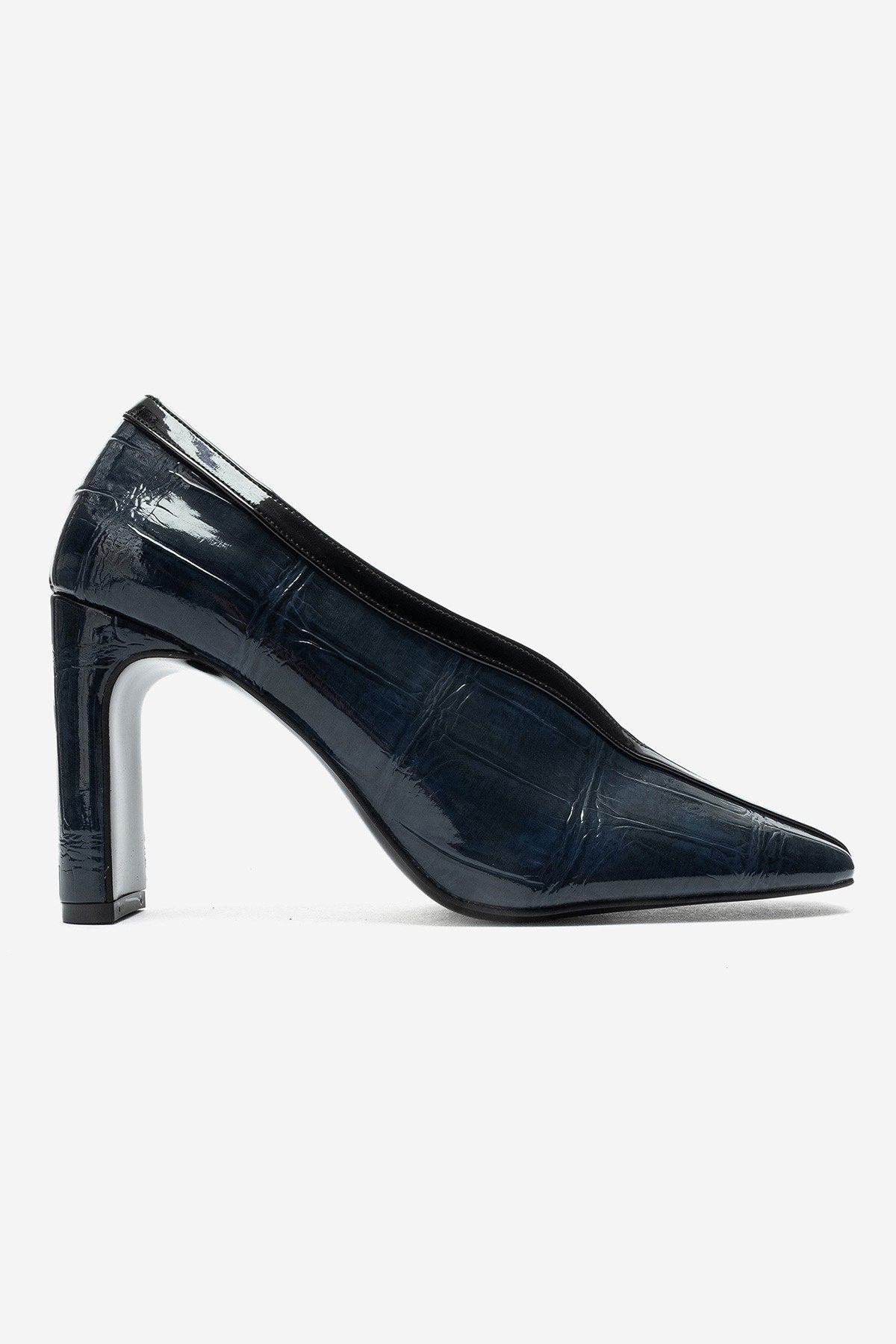 NORE Navy Blue Embossed Block Heel Shoes – 9 cm Heels