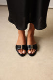 BLACK WOMEN’S SLIPPERS WITH GOLD ACCESSORY DETAIL