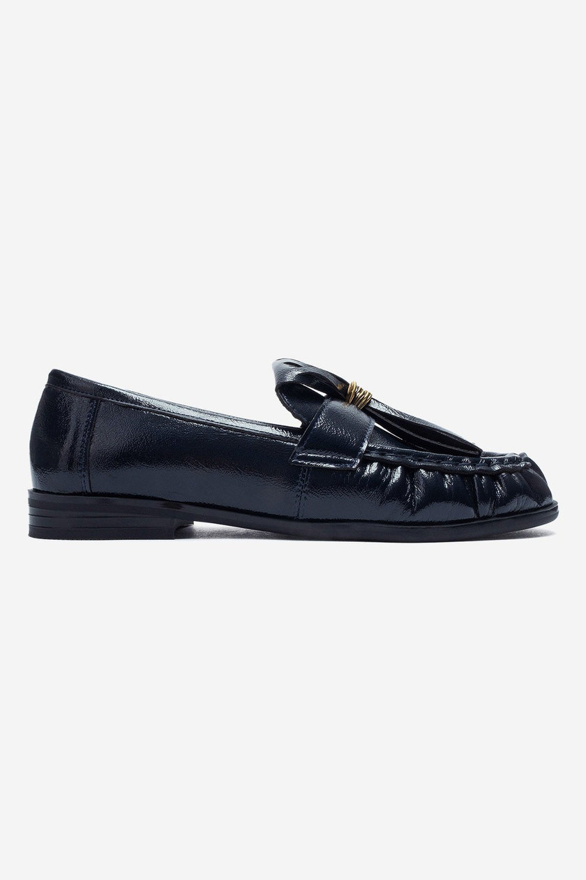 Marston – Navy Crinkled Patent Tassel Loafers