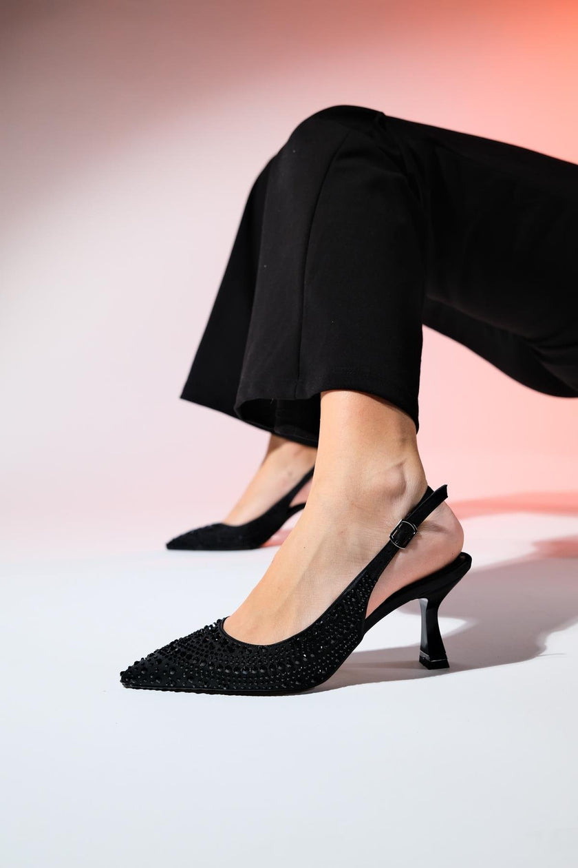 JUAN Black Satin Stone Women's Evening Shoes