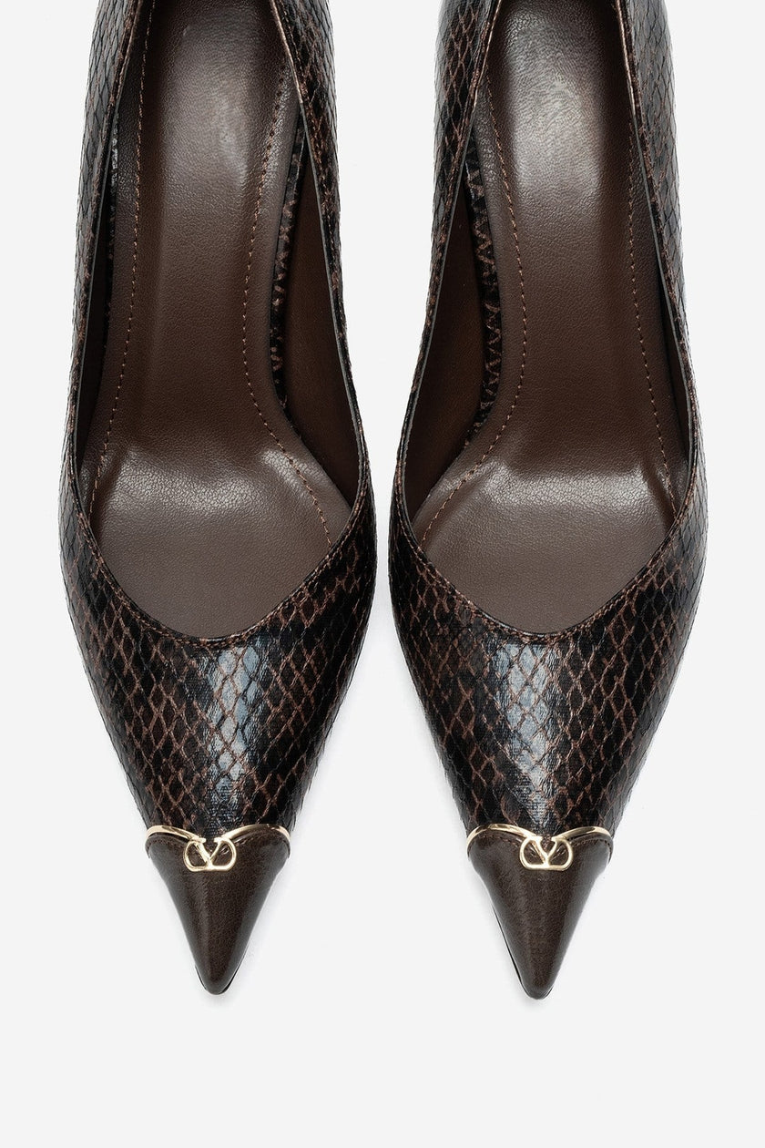 JIMENA Brown Patterned Pointed-Toe Stiletto Heels
