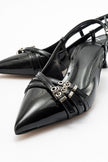WOSS Black Patent Leather Women's High Heel Shoes with Belt Detail