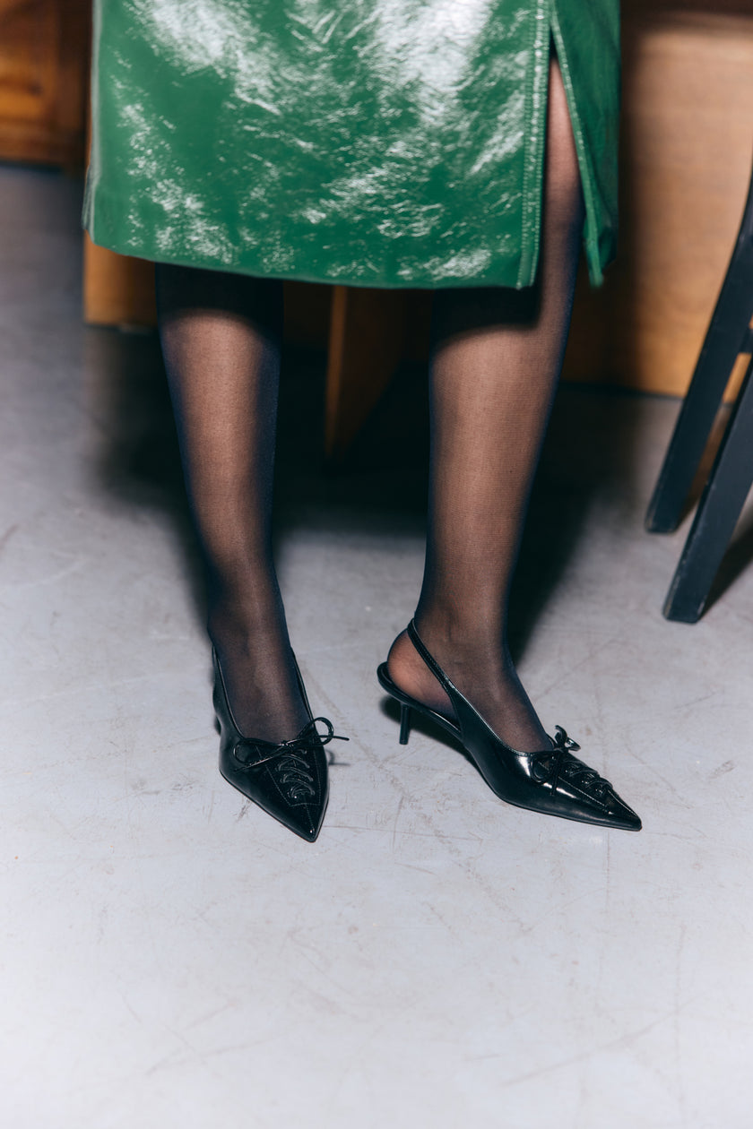 Pointed Toe Lace-Up Black Women’s Heeled Shoes