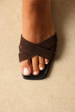 Minimal Cross-Strap Bitter Brown Suede Women's Slippers