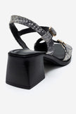 YOLEN Black Patterned Genuine Leather Block Heel Sandals