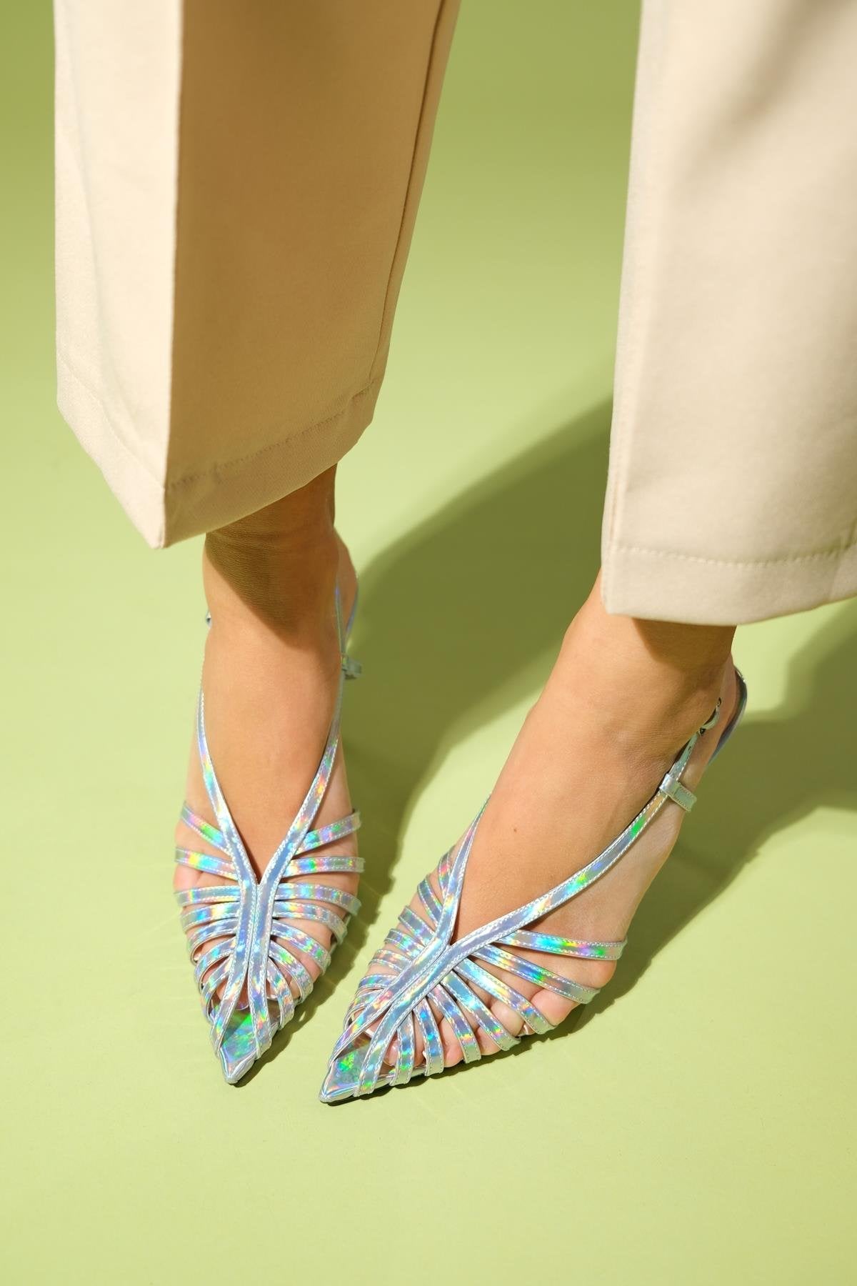LEAF Silver Hologram Women's High Heels Shoes