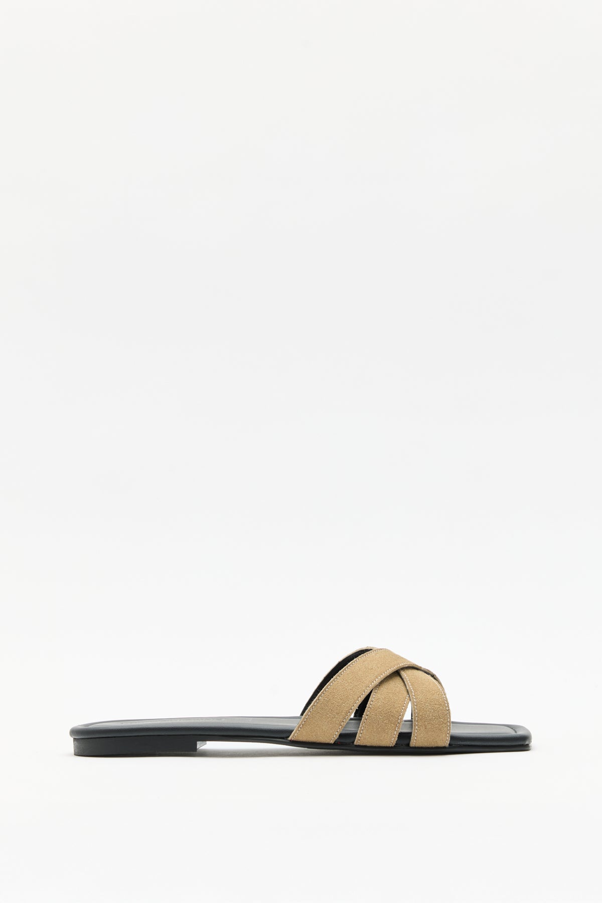 Minimal Cross-Strap Dark Beige Suede Women's Slippers