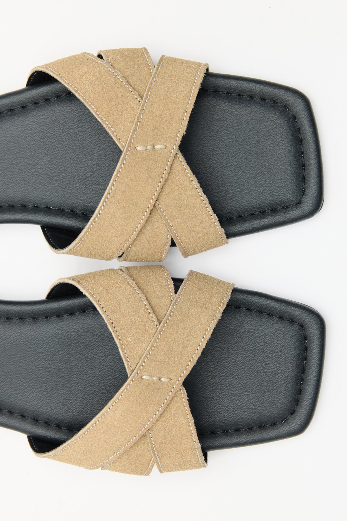 Minimal Cross-Strap Dark Beige Suede Women's Slippers