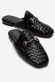 SENIA Black Woven Genuine Leather Closed-Toe Mule Slipper