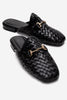 SENIA Black Woven Genuine Leather Closed-Toe Mule Slipper