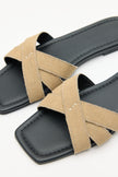 Minimal Cross-Strap Dark Beige Suede Women's Slippers