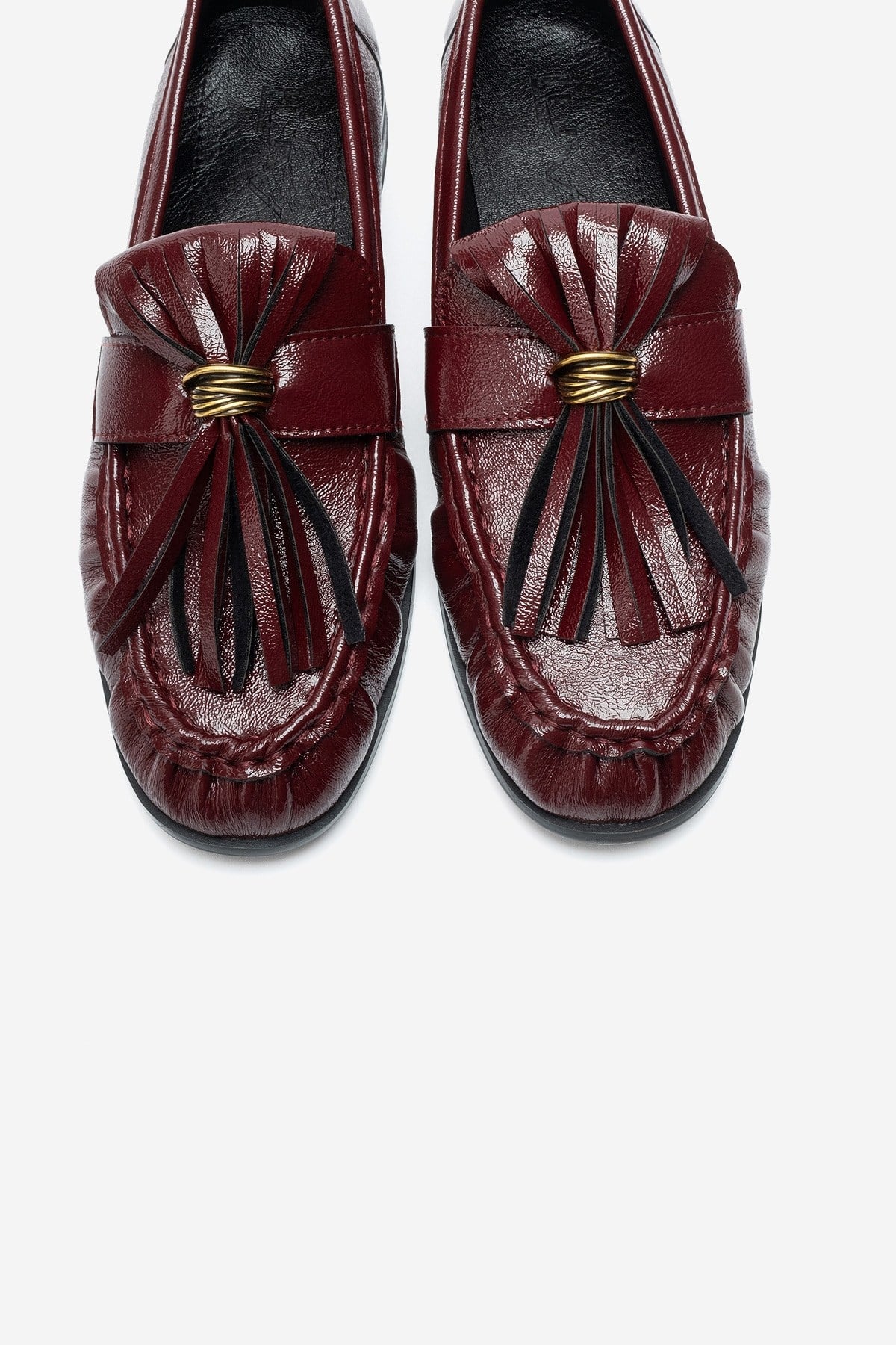 Marston – Burgundy Crinkled Patent Tassel Loafers