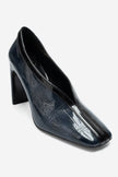 NORE Navy Blue Embossed Block Heel Shoes – 9 cm Heels