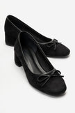 Leslie – Black Suede Bow Detail Block Heel Shoes