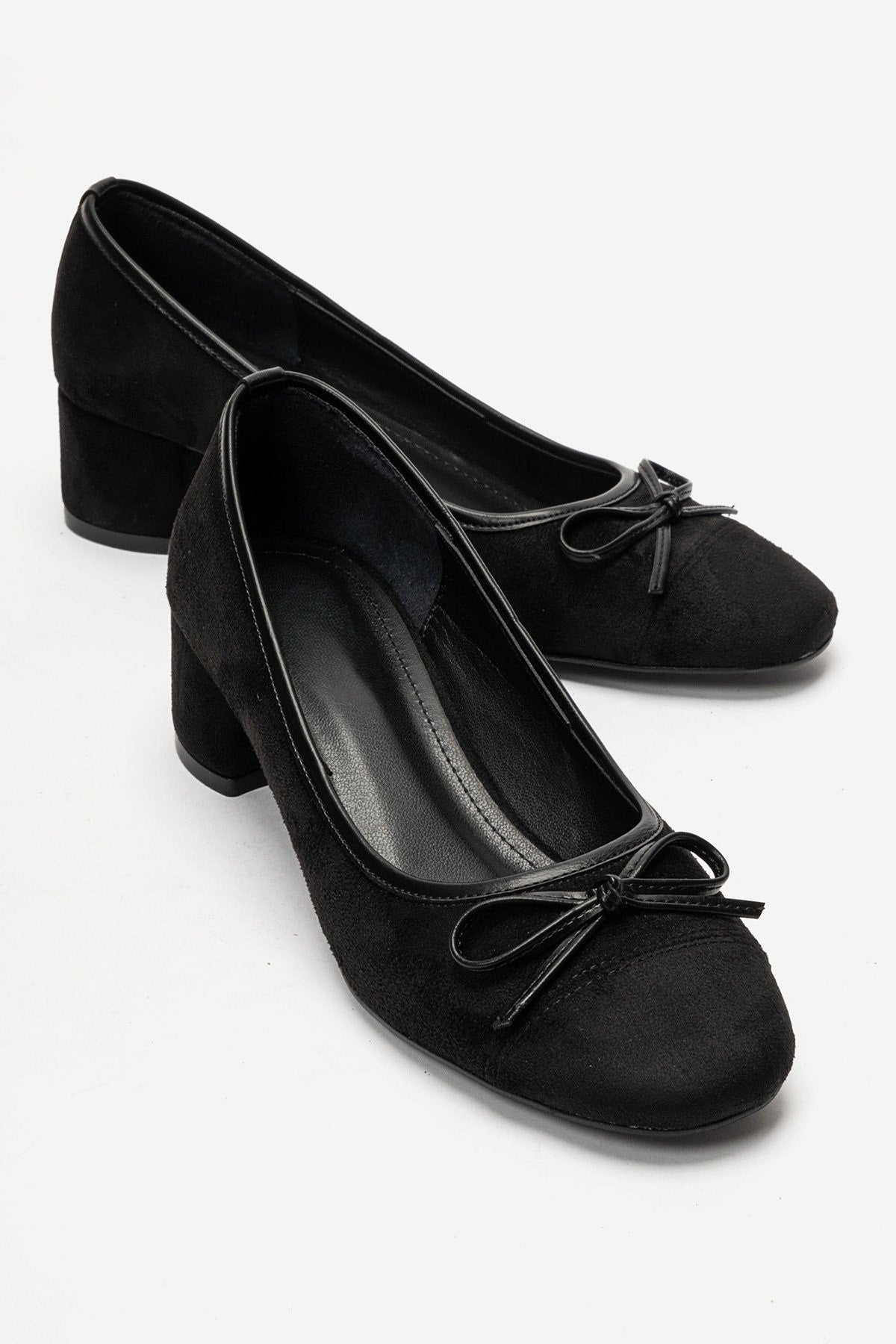 Leslie – Black Suede Bow Detail Block Heel Shoes