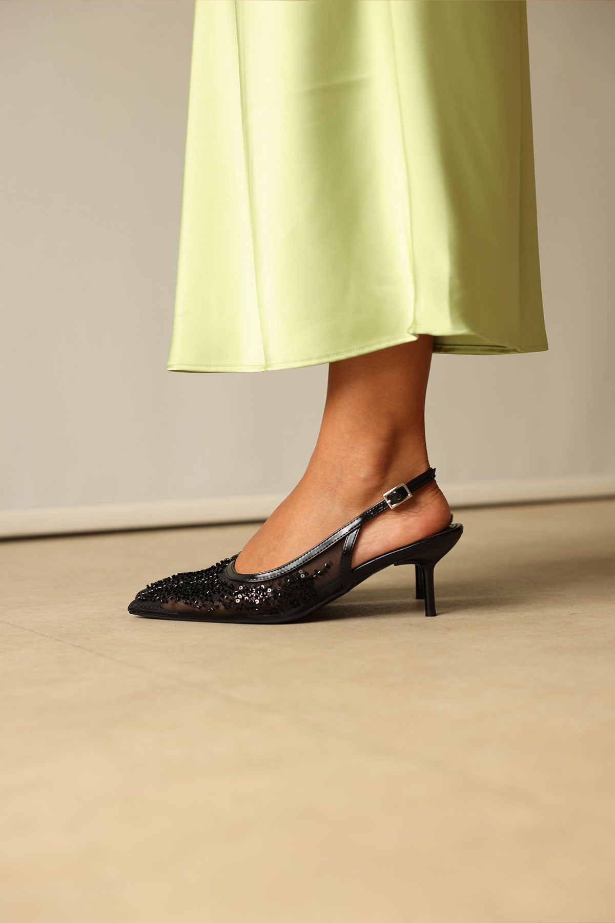 Sequin Detail Black Women's Heels