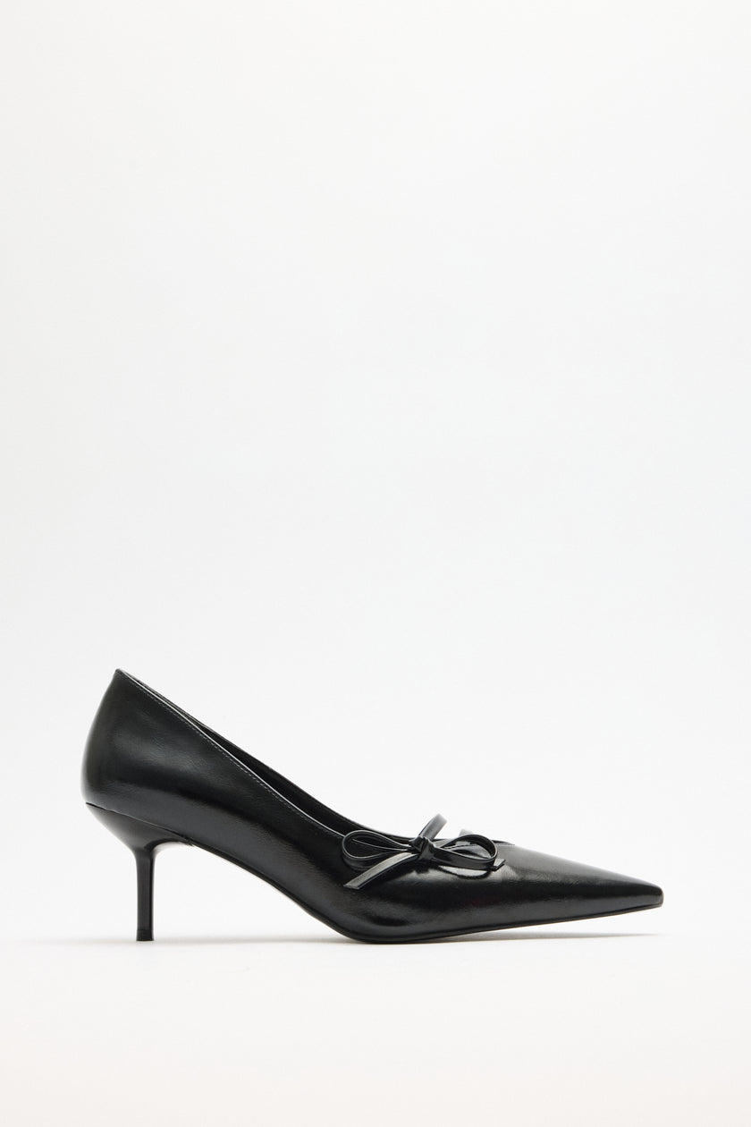 Pointed Toe Bow Detail Black Women’s Heeled Shoes
