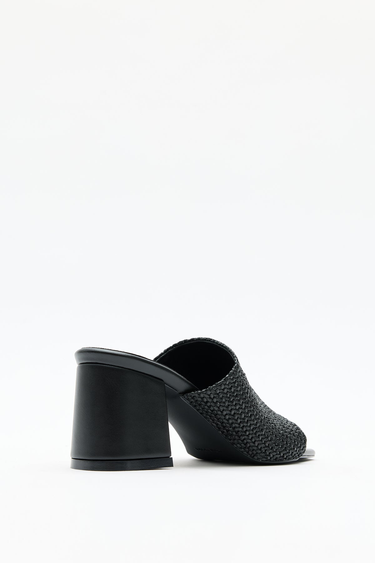 Textured Wide Strap Black Woven Women's Heeled Sandals