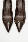 Olinda – Brown Printed Buckle Detail Heels