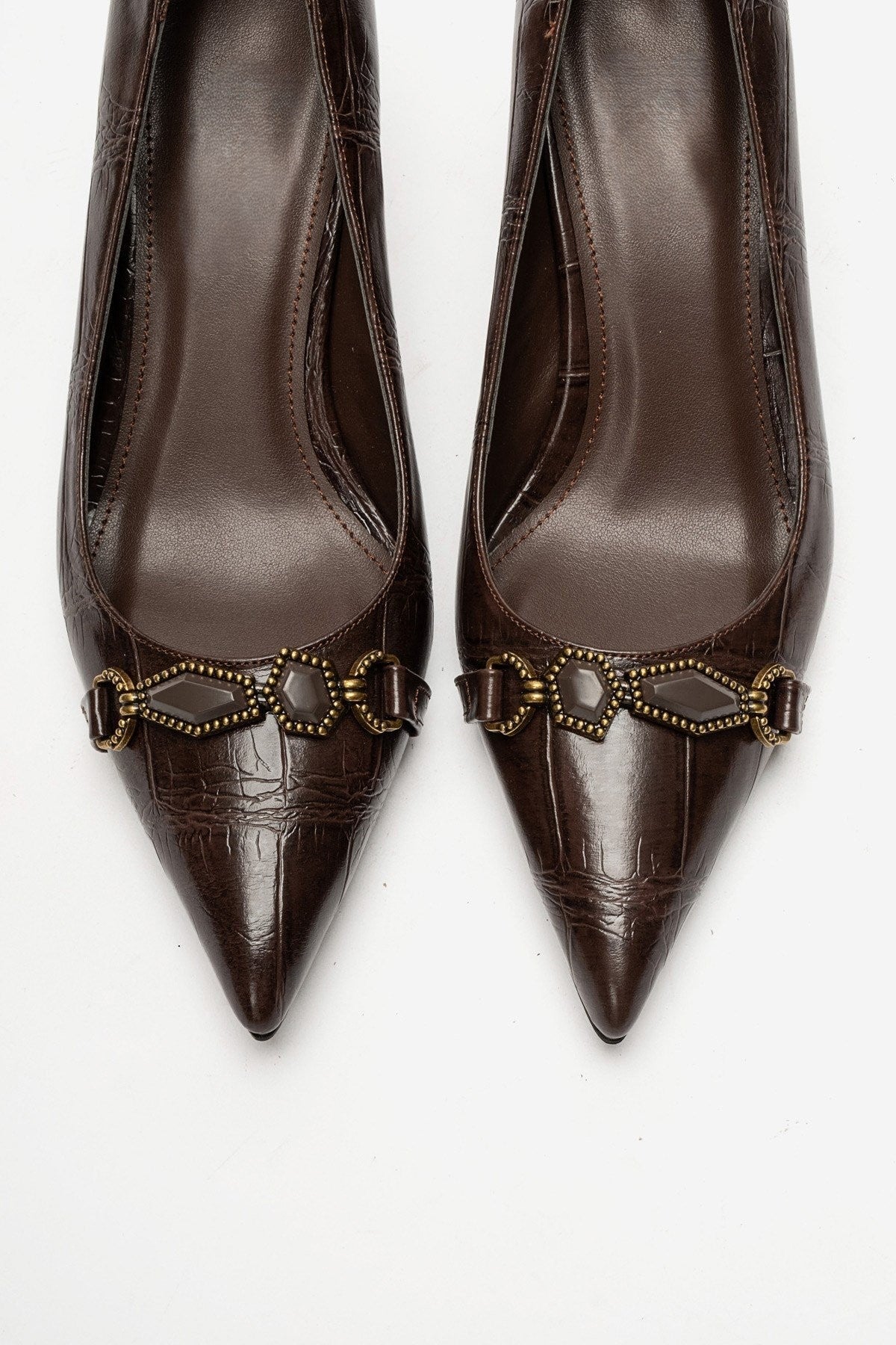 Olinda – Brown Printed Buckle Detail Heels