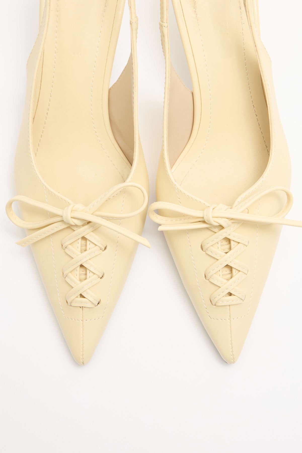 Pointed Toe Lace-Up Light Yellow Women’s Heeled Shoes