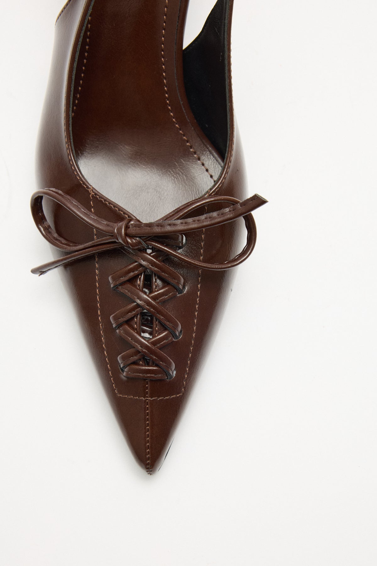 Pointed Toe Lace-Up Bitter Brown Women’s Heeled Shoes